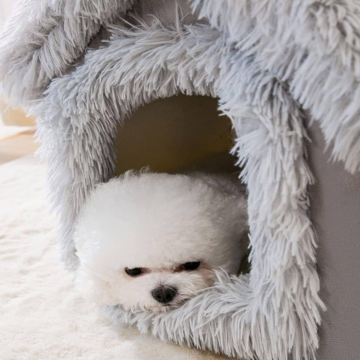 Niche Chien - ComfortableDogHouse™ - Gris Fourrure - La niche de Wally
