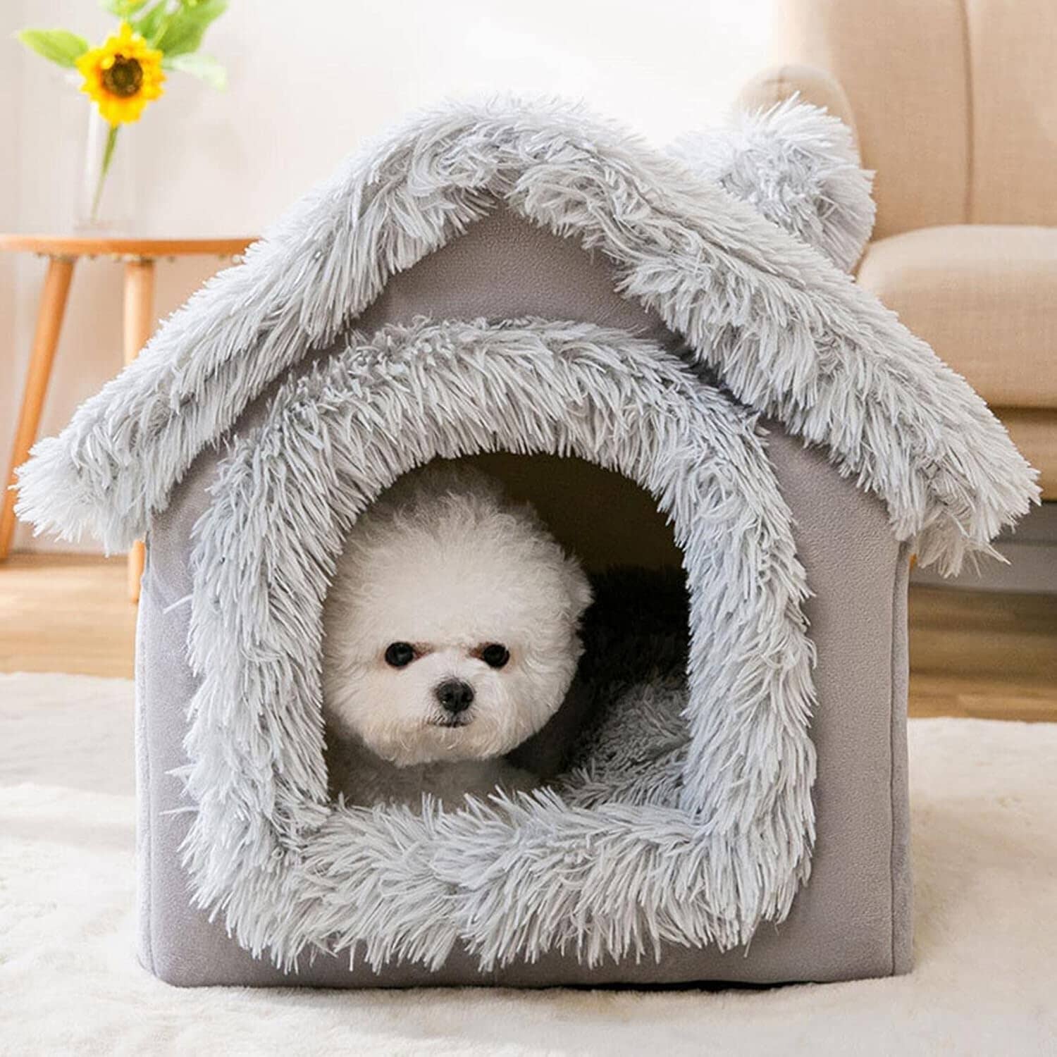 Niche Chien - ComfortableDogHouse™ - Gris Fourrure - La niche de Wally