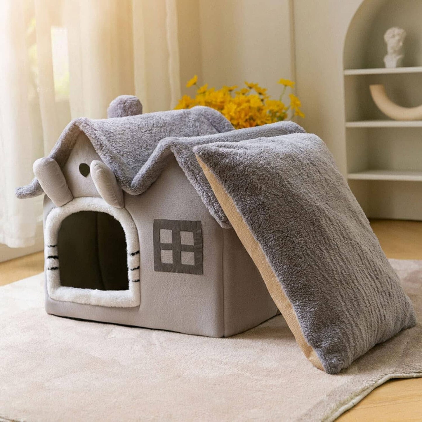 Niche Chien - ComfortableDogHouse™ - Gris Toiture Double - La niche de Wally