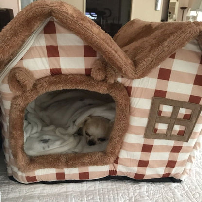 Niche Chien - ComfortableDogHouse™ - Marron Toiture Double - La niche de Wally