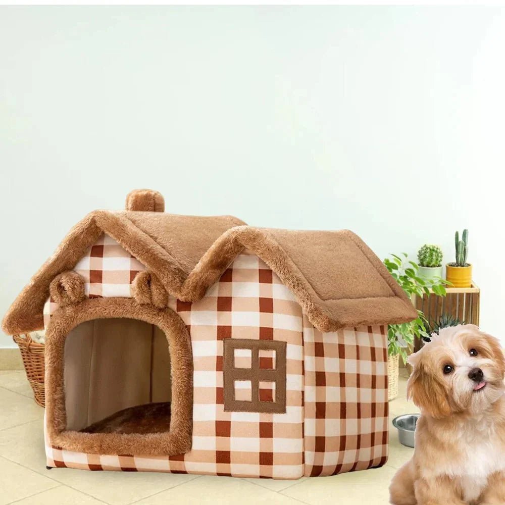 Niche Chien - ComfortableDogHouse™ - Marron Toiture Double - La niche de Wally