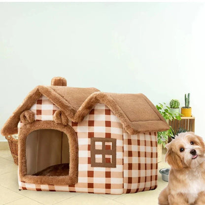 Niche Chien - ComfortableDogHouse™ - Marron Toiture Double - La niche de Wally