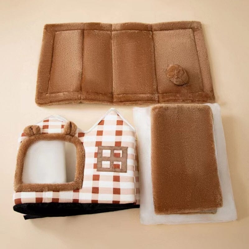 Niche Chien - ComfortableDogHouse™ - Marron Toiture Double - La niche de Wally