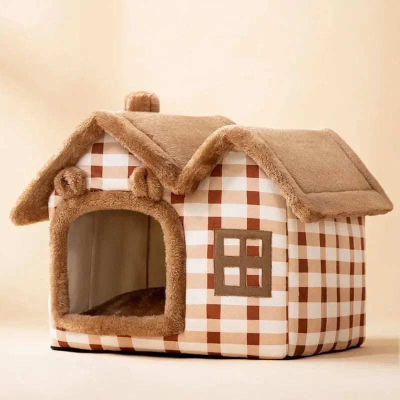Niche Chien - ComfortableDogHouse™ - Marron Toiture Double - La niche de Wally