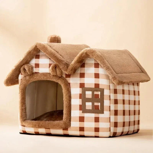 Niche Chien - ComfortableDogHouse™ - Marron Toiture Double - La niche de Wally